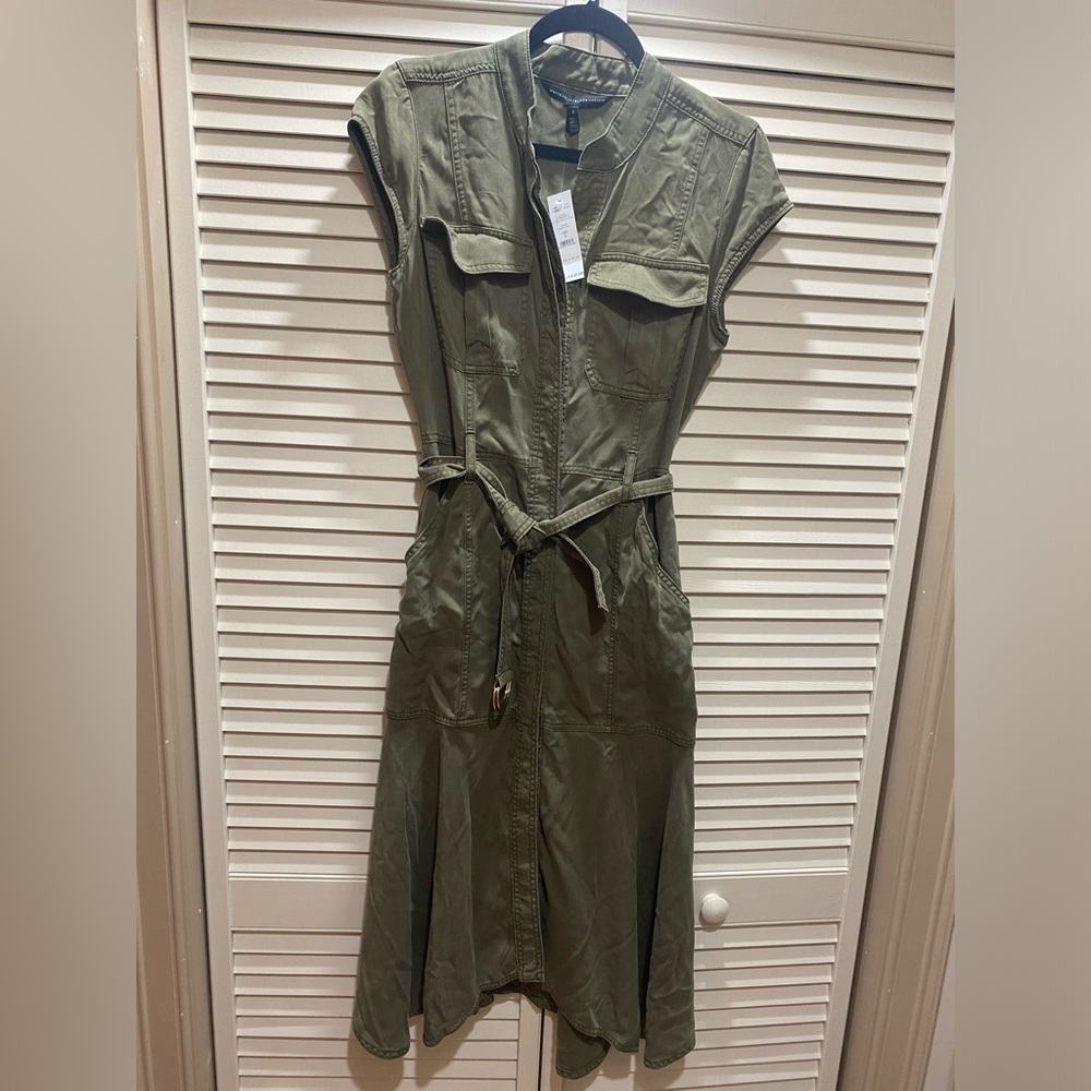 NWT White House Black Market Olive Green Utility Midi Dress